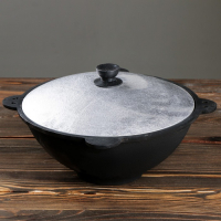 Казан чугунный, 4,5 л, плоское дно, алюминиевая крышка Казан чугунный, 4,5 л, плоское дно, алюминиевая крышка