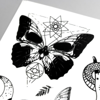 Татуировка на тело "Бабочки ч/б" 10х15 см Татуировка на тело "Бабочки ч/б" 10х15 см
