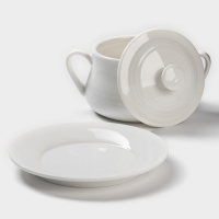 Бульонница фарфоровая Magistro &laquo;Бланш&raquo;, 2 предмета: бульонница 450 мл, блюдце d=15,7 см, цвет белый