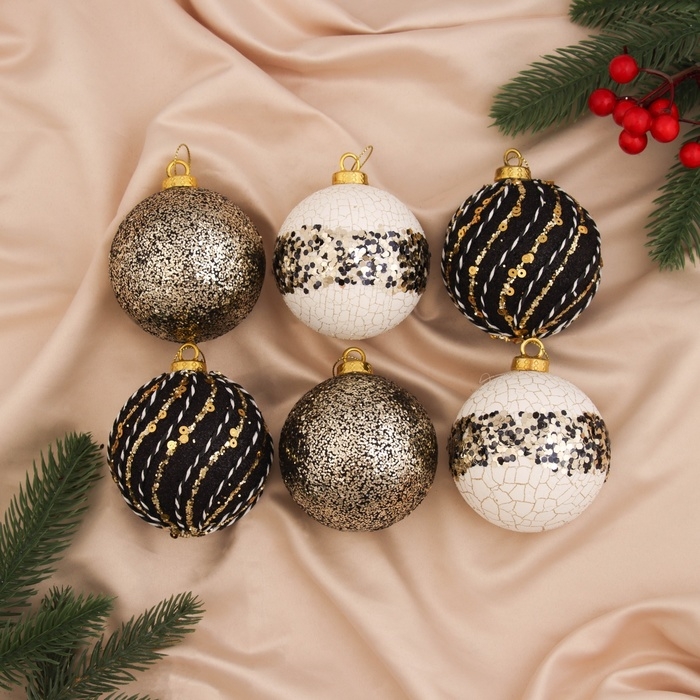 Набор шаров пластик d-8 см, 6 шт "Гремм" феерия полосы, микс