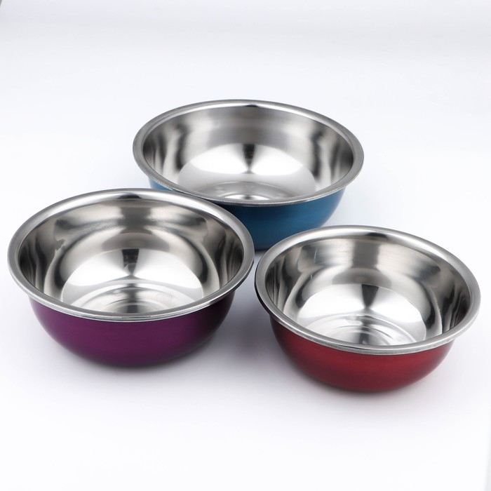Набор мисок из нержавеющей стали &laquo;Радуга&raquo;, 3 предмета: 1,5 л, 2 л, 2,5 л, 20&times;7,5 см/22&times;8 см/24&times;8,5 см
