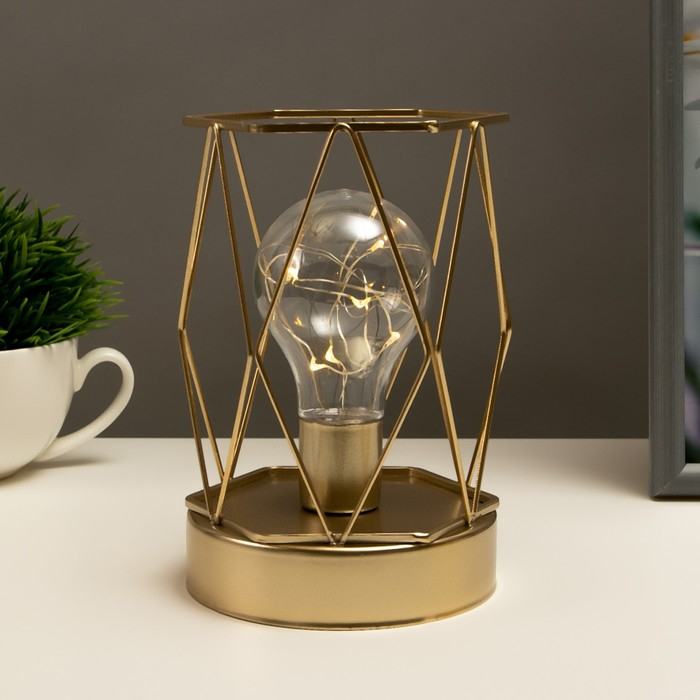 Ночник Ночник "Ромб" LED от батареек 3хАА золото 10,5х10,5х15,5 см RISALUX