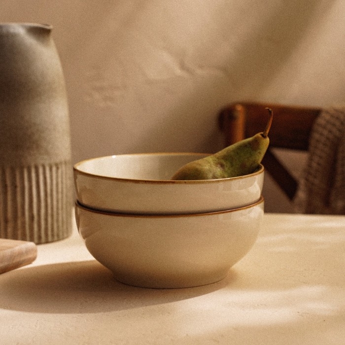 Набор мисок фарфоровых SL Home «Леггеро», 1,2 л, d=18,5 см, цвет бежевый Набор мисок фарфоровых SL Home «Леггеро», 1,2 л, d=18,5 см, цвет бежевый