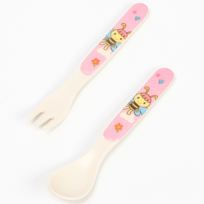 Набор бамбуковой посуды &laquo;Бабочка&raquo;, 5 предметов: тарелка, миска, стакан, вилка, ложка