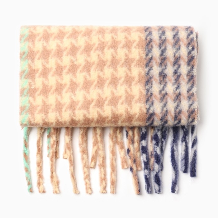 Шарф женский, цвет бежевый/синий, размер 30х180 Шарф женский, цвет бежевый/синий, размер 30х180