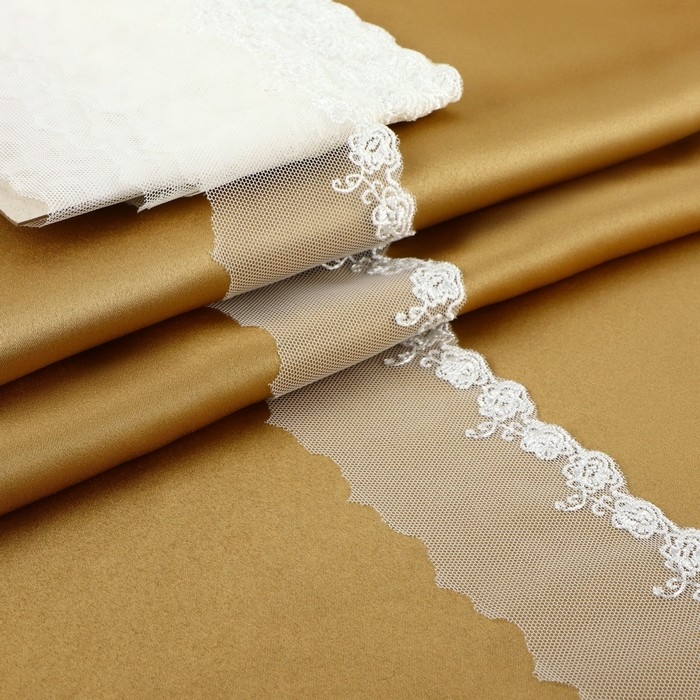 Кружево на сетке, 60 мм &times; 9 &plusmn; 0,5 м, цвет белый