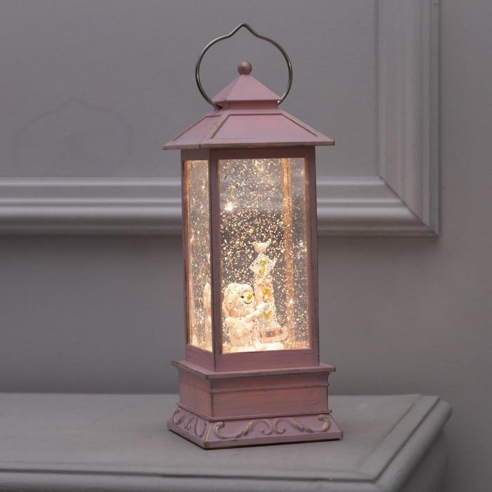 Светодиодная фигура &laquo;Фонарь со снеговиком&raquo; 10.5 &times; 28 &times; 10.5 см, пластик, батарейки ААх3 (не в комплекте), USB, свечение тёплое белое