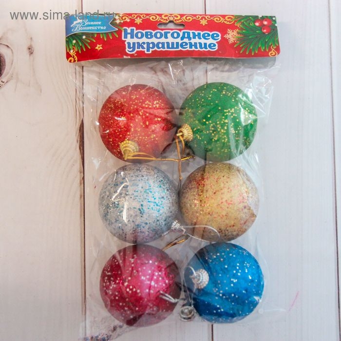 Набор шаров пластик d-5,5 см, 6 шт Набор шаров пластик d-5,5 см, 6 шт "Сказочный блеск" микс