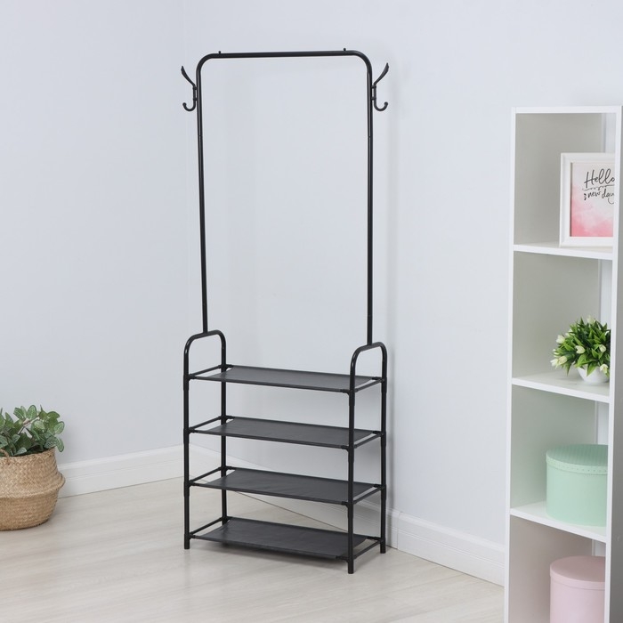 Вешалка - стойка напольная для одежды LaDо́m, с полками для хранения, 4 яруса, 60&times;26&times;160 см, цвет чёрный