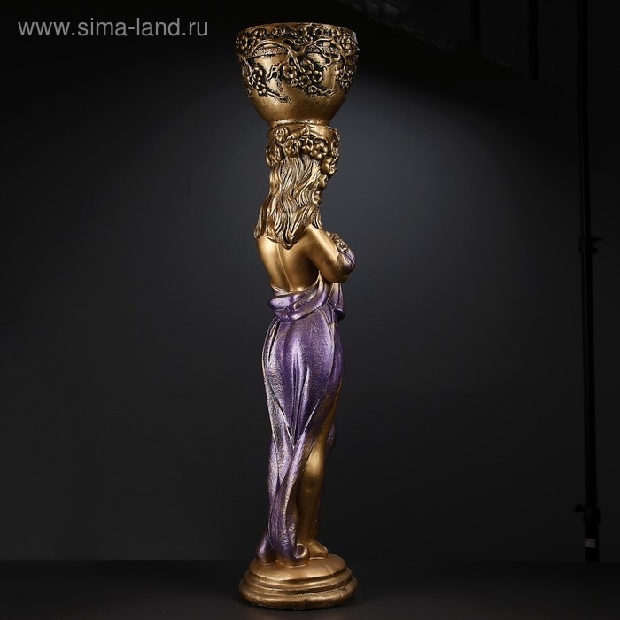 Фигура с кашпо "Девушка стоя с цветами" фиолетовая, 104х23х25см