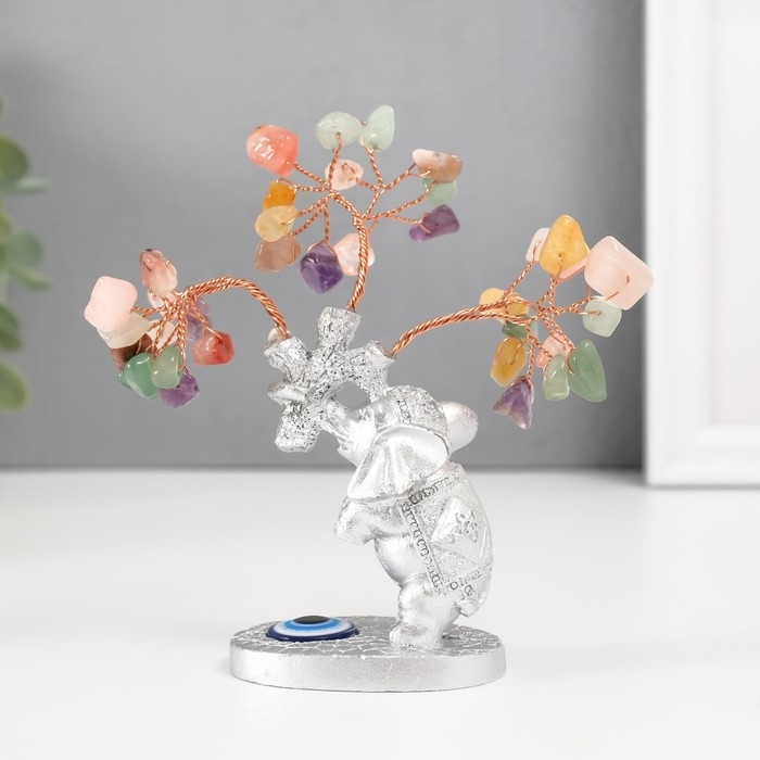 Сувенир бонсай Сувенир бонсай "Серебристый слон с денежным деревом" цветные 36 камней 6,2х4,5х13,5 см