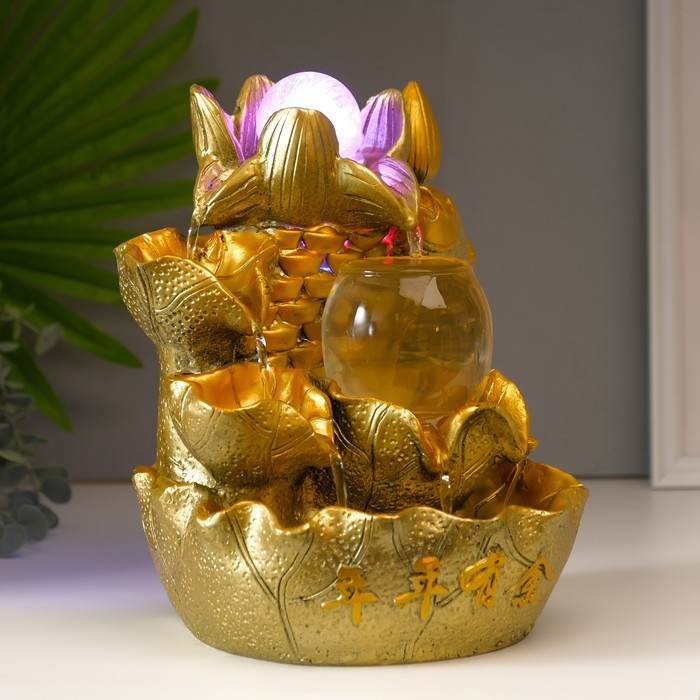 Фонтан настольный от сети, подсветка "Золотой карп и лотосы" золото 26х18х17 см