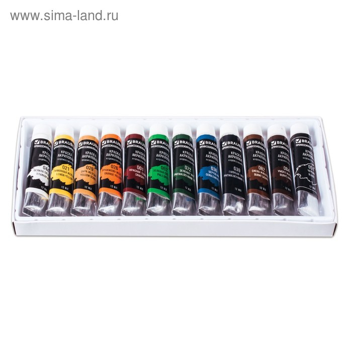 Краска акриловая в тубе, набор 12 цветов х 12 мл, BRAUBERG ART CLASSIC, профессиональная серия, 191122