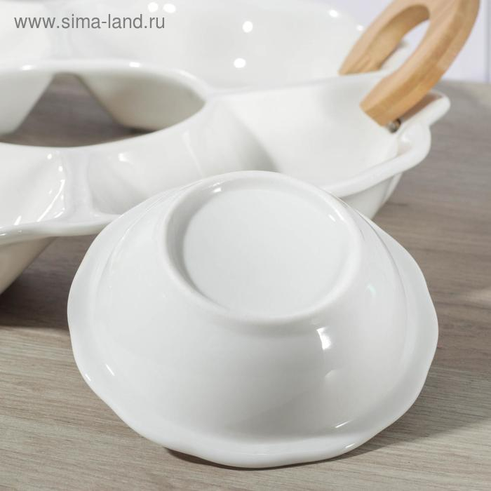 Менажница керамическая 4 секции «Эстет», 34×30×5 см, соусник Менажница керамическая 4 секции «Эстет», 34×30×5 см, соусник