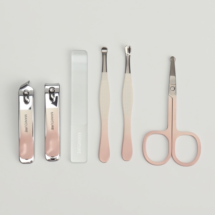 Набор маникюрный, 6 предметов, в футляре, цвет бежевый/персиковый Набор маникюрный, 6 предметов, в футляре, цвет бежевый/персиковый