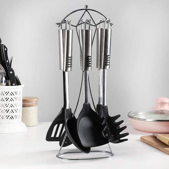 Набор кухонных принадлежностей Доляна &laquo;Фидель&raquo;, 6 предметов, на подставке