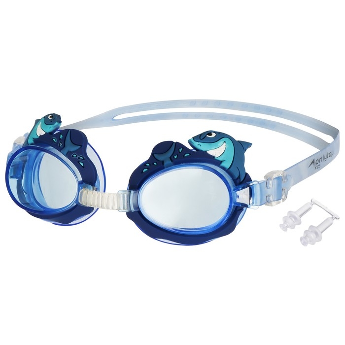 Очки для плавания детские &laquo;Акула&raquo;, беруши, цвет синий