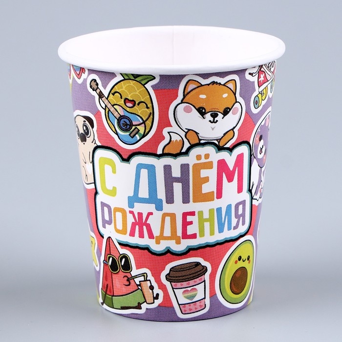 Набор бумажной посуды одноразовый Стикеры&raquo;: 6 тарелок, 1 гирлянда, 6 стаканов