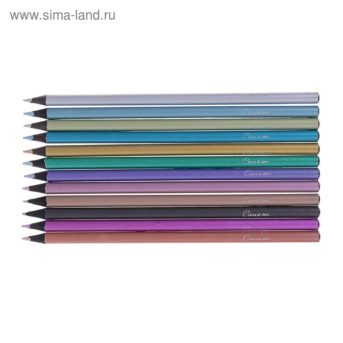 Карандаши художественные цветные, ЗХК "Сонет", Metallic, 12 цветов, металлик, для темной бумаги