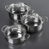 Набор кастрюль &laquo;Лира&raquo;, 3 предмета: 1,6 л, 2,2 л, 3,2 л, стеклянные крышки, капсульное дно, индукция