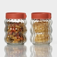 Банки стеклянные для сыпучих продуктов Доляна &laquo;Коралл&raquo;, 2 предмета: 500 мл, 9&times;12,5 см, с пластиковой крышкой