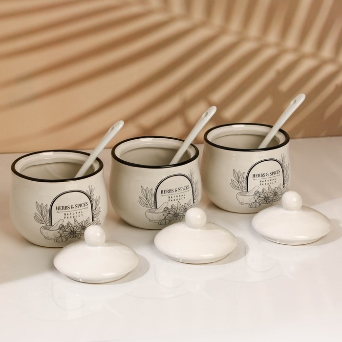 Банки керамические для специй на металлической подставке Natural product, 200 мл, 3 шт
