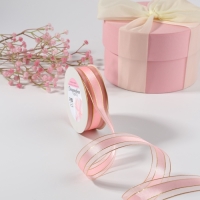 Лента декоративная, капроновая/атласная, с люрексом, 25 мм, 18 &plusmn; 1 м, цвет розовый