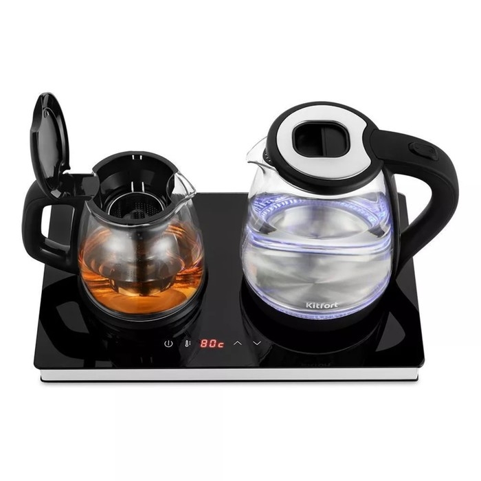 Чайный набор Kitfort КТ-6181, стекло, 2/1.2 л, 1500 Вт, чёрный Чайный набор Kitfort КТ-6181, стекло, 2/1.2 л, 1500 Вт, чёрный