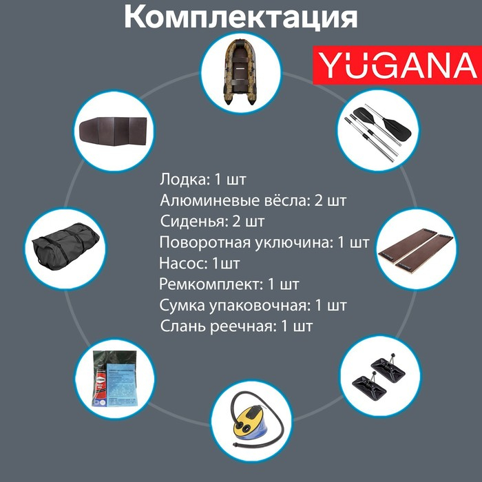 Лодка YUGANA 3200 СК Best, слань+киль, цвет кмф (лес-чёрный) Лодка YUGANA 3200 СК Best, слань+киль, цвет кмф (лес-чёрный)