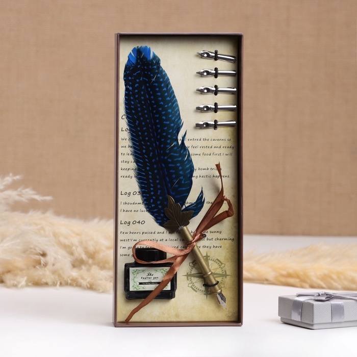 Набор подарочный 3в1 "Герби": перьевая ручка, чернила, наконечники, голубой