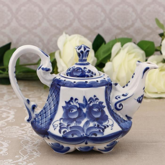 Кофейник &laquo;Цветы&raquo;, H=16 см, гжель