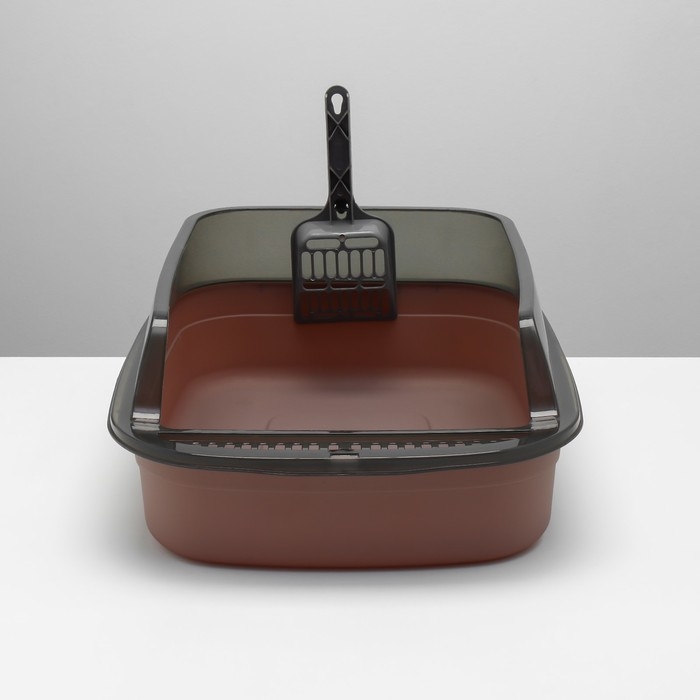 Туалет с прозрачными бортами с совком и фильтром, 50 х 34 х 18 см, коричневый