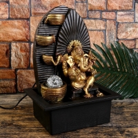 Фонтан настольный от сети, подсветка "Золотой Ганеша у водопада с чашами" 35х25х20 см Фонтан настольный от сети, подсветка "Золотой Ганеша у водопада с чашами" 35х25х20 см