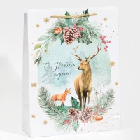 Пакет подарочный новогодний ламинированный &laquo;На лесной опушке&raquo;, L 28 х 38 х 9 см
