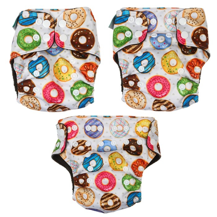 Многоразовый подгузник &laquo;Пончики&raquo;, 3-8 кг, угольно-бамбуковая ткань, Крошка Я