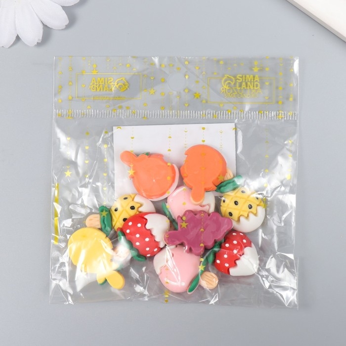 Декор для творчества пластик "Фруктики на палочке" набор 10 шт 2,1х1,4 см