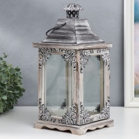 Подсвечник дерево "Фонарь узоры в уголках" состаренный н-р 2 шт 34,5х15,5х15,5 53х25х25 см