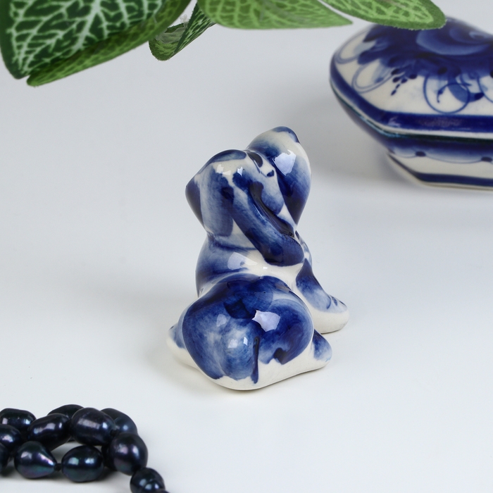 Сувенир гжель «Бассет», бело-синий,керамика, Сувенир гжель «Бассет», бело-синий,керамика,