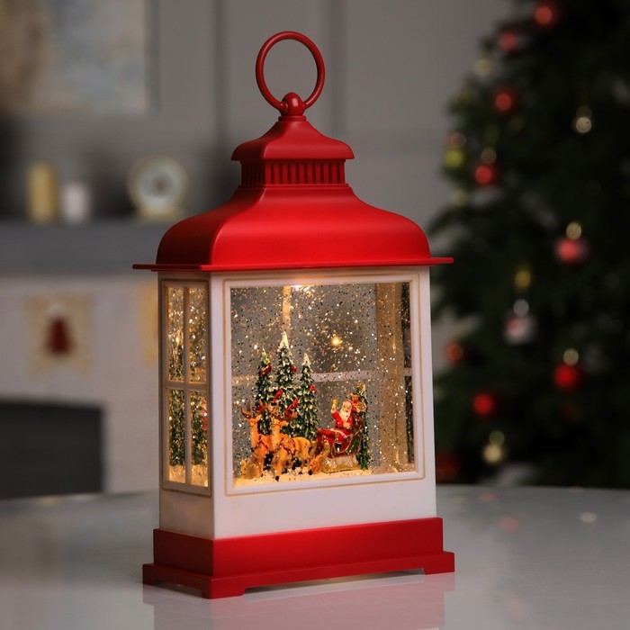 Светодиодная фигура &laquo;Фонарь с упряжкой&raquo; 16.5 &times; 26.5 &times; 7.8 см, пластик, батарейки ААх3 (не в комплекте), USB, свечение тёплое белое