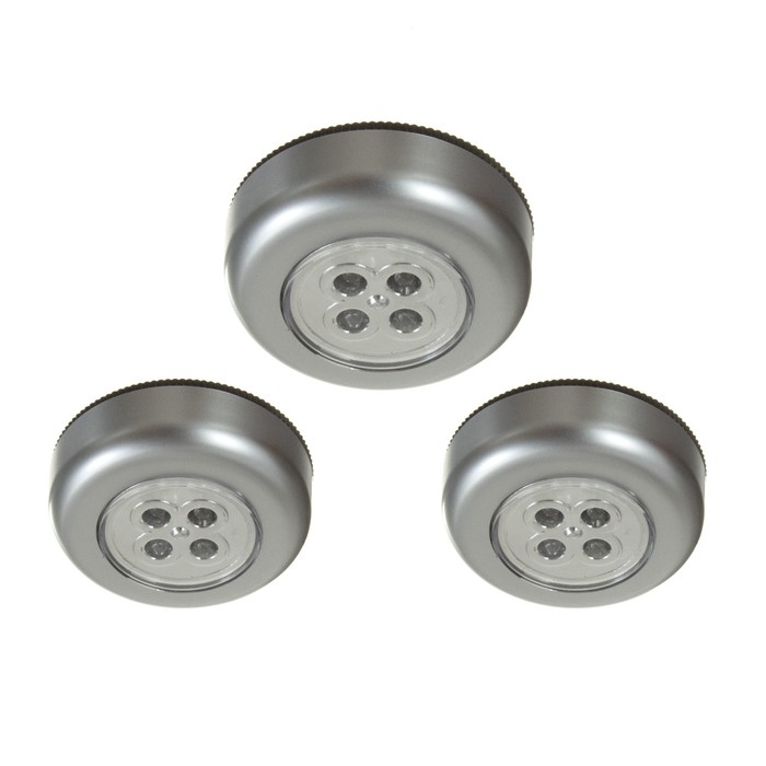 Светильник ночник Светильник ночник "Пушлайт" 4xLED 1,5Вт батарейки AAA 7см. серебро