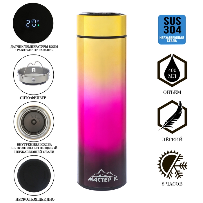 Термос, 400 мл, Basic, сохраняет тепло до 8 ч, термометр, микс Термос, 400 мл, Basic, сохраняет тепло до 8 ч, термометр, микс