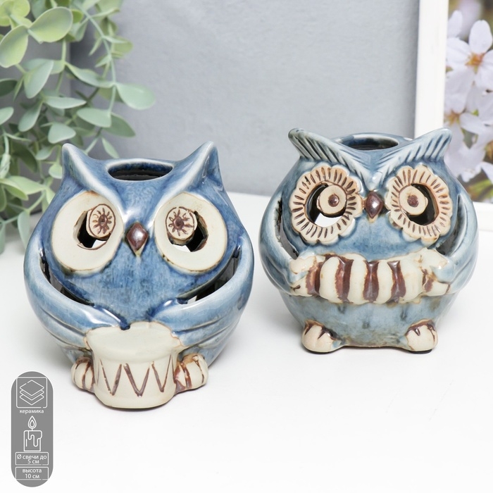 Подсвечник керамика на 1 свечу Подсвечник керамика на 1 свечу "Синий филин" МИКС 10х10х10 см