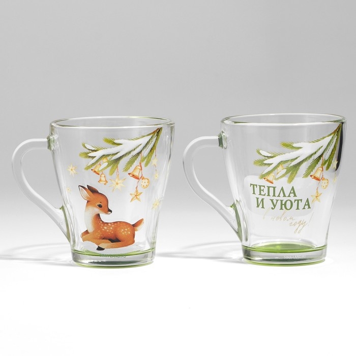 Новый год. Набор кружек стеклянных &laquo;Тепла и уюта!&raquo;, 2 шт