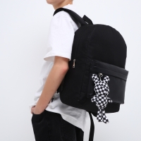 Рюкзак школьный текстильный с карманом кожзам, 38х29х11 см, цвет чёрный Рюкзак школьный текстильный с карманом кожзам, 38х29х11 см, цвет чёрный