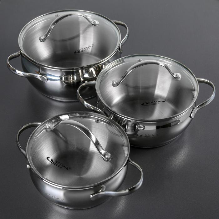 Набор кастрюль &laquo;Медея&raquo;, 3 предмета: 1,6 л, 2,2 л, 3,2 л, капсульное дно, крышки, индукция