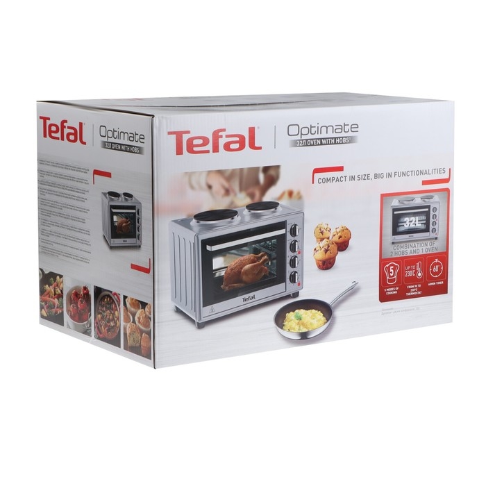 Мини печь Tefal OF463D30, 3000 Вт, 32 л, гриль, конвекция, таймер, серебристо-чёрная