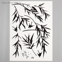 Наклейка пластик интерьерная чёрная "Ива и ласточки" 50х70 см