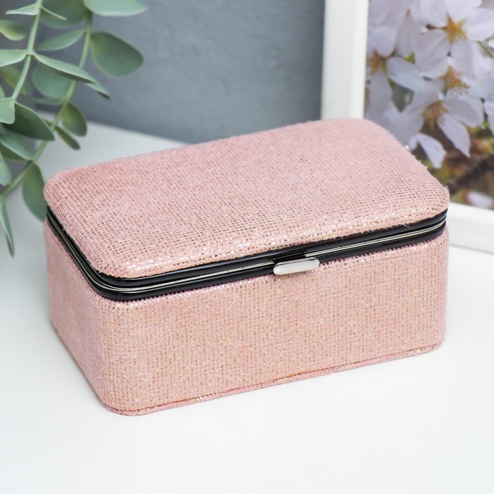 Шкатулка кожзам для украшений Шкатулка кожзам для украшений "Мелкие квадратики. Розовый" 6х7х12 см