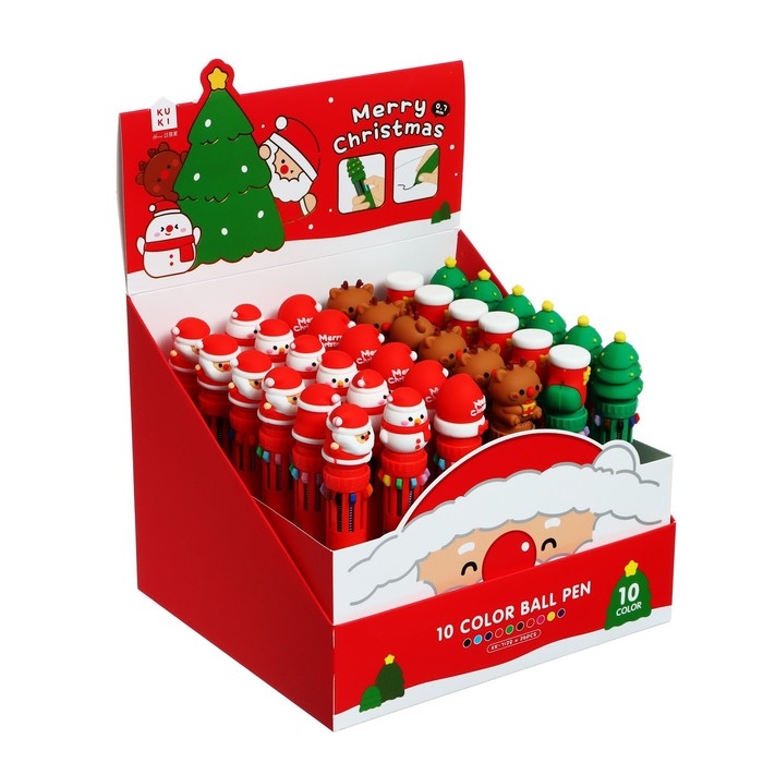 Новый год. Ручка шариковая автоматическая 10-ти цветная, стержень 0,7 мм, МИКС Новый год. Ручка шариковая автоматическая 10-ти цветная, стержень 0,7 мм, МИКС