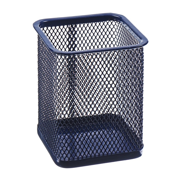 Стакан для пишущих принадлежностей, квадратный, металлическая сетка, синий Стакан для пишущих принадлежностей, квадратный, металлическая сетка, синий